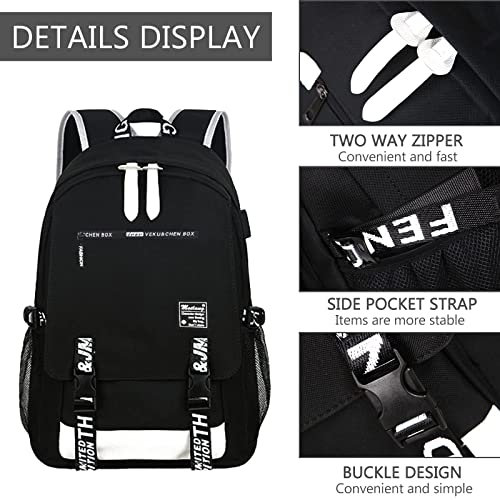 EMISOO Waterproof Travel Laptop Backpack - Large Capacity School Backpack Adjustable Shoulder Strap Backpack USB Charging Port & Headphone Port Backpack For Men With Pencil Bag, Combination Lock