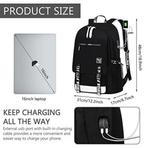 EMISOO Waterproof Travel Laptop Backpack - Large Capacity School Backpack Adjustable Shoulder Strap Backpack USB Charging Port & Headphone Port Backpack For Men With Pencil Bag, Combination Lock