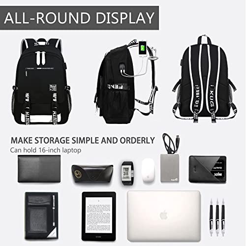 EMISOO Waterproof Travel Laptop Backpack - Large Capacity School Backpack Adjustable Shoulder Strap Backpack USB Charging Port & Headphone Port Backpack For Men With Pencil Bag, Combination Lock