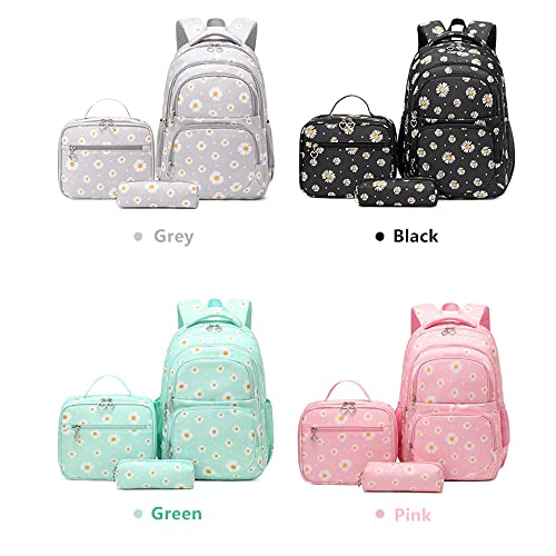 3Pcs Daisy Printed Kids Backpack Girls School Bookbag Set Elementary Students Daypack with Lunch Bag