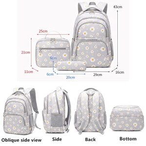 3Pcs Daisy Printed Kids Backpack Girls School Bookbag Set Elementary Students Daypack with Lunch Bag