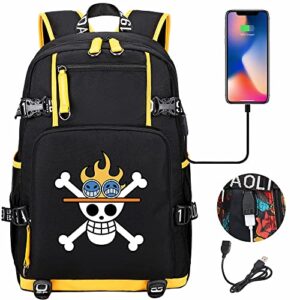 Anime One Piece Color Print Pattern Backpack Equipped with USB Interface Fashion Casual Backpack Large Capacity Laptop (Ace)