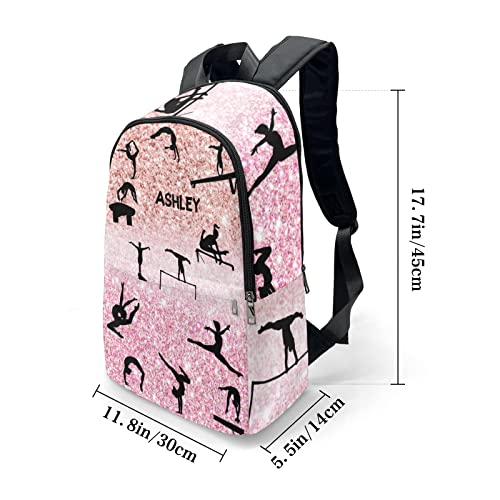 Personalized Name Gymnastics Gem Gymnast Girl Rainbow Pink Glitter Backpack Unisex Bookbag for Boy Girl Travel Daypack Bag Purse 17.7 IN