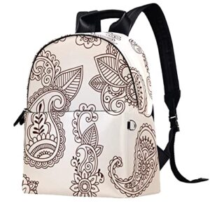 bookbags for boys girls travel leather backpack for men women, paisley floral texture pattern