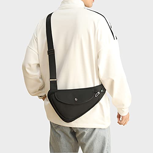 Peicees Shoulder Bag for Men Casual Sling Pack Women Mini Crossbody Chest Bags Men's Flip Small Backpack Lightweight Slim Durable Multipurpose Water Resistant (Black)