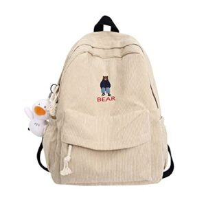 shuangrxu vintage corduroy backpack kawaii bear pattern travel school bag for girls boys (b-beige)