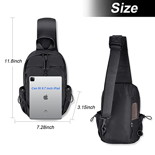 Qtittu Small Sling Bag Crossbody Backpack for Men Women Adjustable Strap Black Waterproof Shoulder Chest Daypack for Hiking Travel Commuting