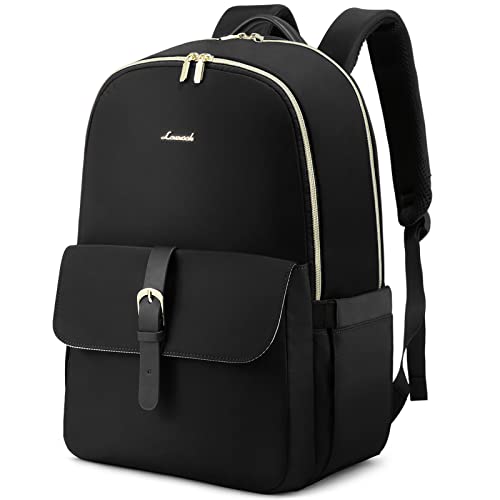 LOVEVOOK Laptop Backpack for Women, Stylish Laptop Bookbag, Water Resistant Travel Backpack, Carry On College School Backpack, Fits 15.6" Laptop (Black, M- 15.6 inches)