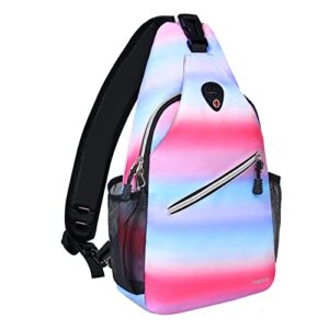 mosiso sling backpack, multipurpose travel hiking daypack rope crossbody shoulder bag, colorful stripe