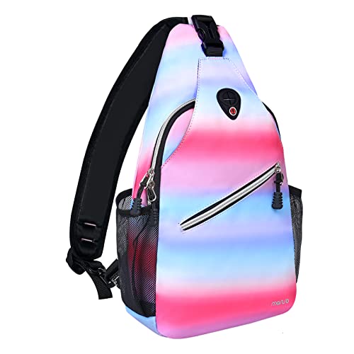 MOSISO Sling Backpack, Multipurpose Travel Hiking Daypack Rope Crossbody Shoulder Bag, Colorful Stripe