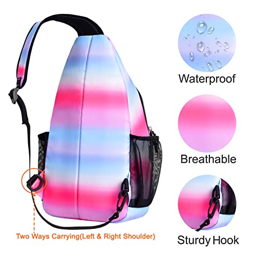 MOSISO Sling Backpack, Multipurpose Travel Hiking Daypack Rope Crossbody Shoulder Bag, Colorful Stripe