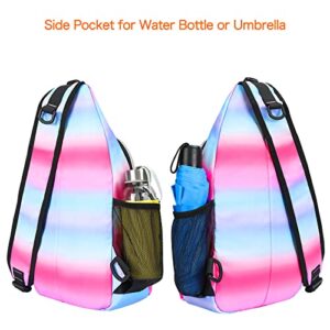 MOSISO Sling Backpack, Multipurpose Travel Hiking Daypack Rope Crossbody Shoulder Bag, Colorful Stripe