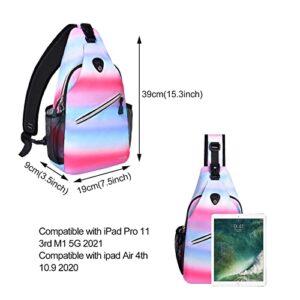 MOSISO Sling Backpack, Multipurpose Travel Hiking Daypack Rope Crossbody Shoulder Bag, Colorful Stripe