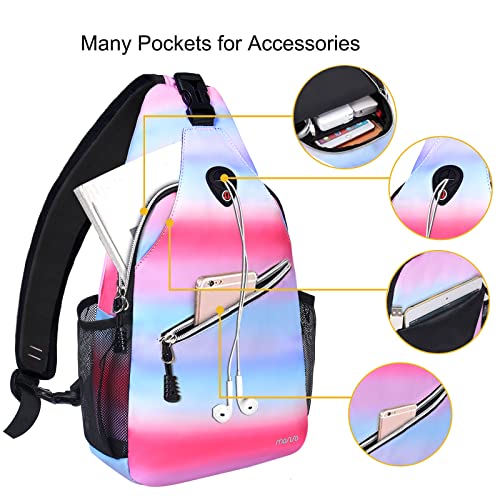 MOSISO Sling Backpack, Multipurpose Travel Hiking Daypack Rope Crossbody Shoulder Bag, Colorful Stripe