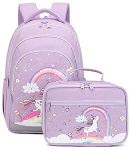 abshoo cute kids backpack for girls kindergarten elementary unicorn school backpacks set with lunch box (unicorn purple)