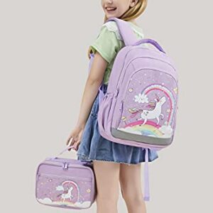 Abshoo Cute Kids Backpack For Girls Kindergarten Elementary Unicorn School Backpacks Set with Lunch Box (Unicorn Purple)