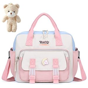 tecotely kawaii backpack cute toge bag crossbody shoulder bag with kawaii pins accessories for girls (pink)