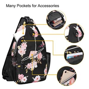 MOSISO Sling Backpack, Multipurpose Travel Hiking Daypack Peony Rope Crossbody Shoulder Bag, Black