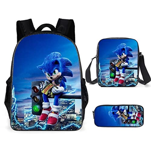 HONTUBS 3 cartoon double backpack shoulder bag elementary school school bag pen bag lunch bag backpack backpack (3)