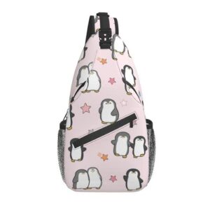 penguin pink sling bag crossbody shoulder bag backpack adjustable strap chest bag lightweight fashion casual daypack for women men travel hiking sports gym