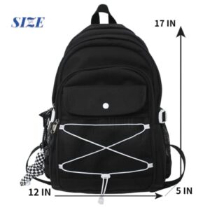 Indie Backpack School Japanese Asthetic Backpack INS Travel Bag Monochrome Backpack with Cute Pendant (yellow)