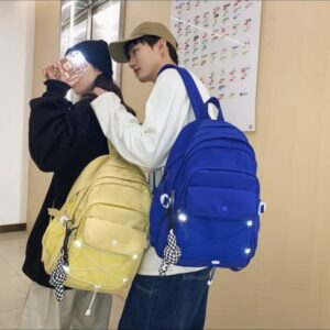 Indie Backpack School Japanese Asthetic Backpack INS Travel Bag Monochrome Backpack with Cute Pendant (yellow)