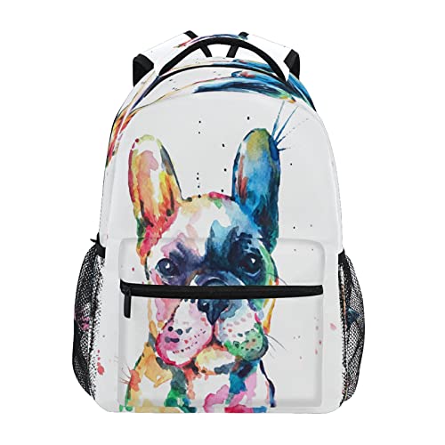 ALAZA French Bulldog Watercolor Travel Laptop Backpack Business Daypack School Bag Bookbag Fit 15.6 Inch Laptops for Women Men Girls