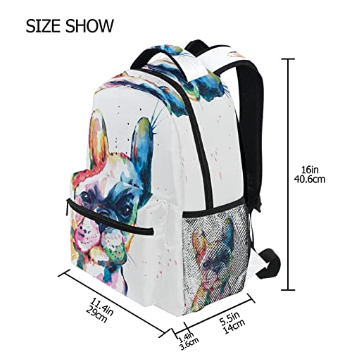 ALAZA French Bulldog Watercolor Travel Laptop Backpack Business Daypack School Bag Bookbag Fit 15.6 Inch Laptops for Women Men Girls