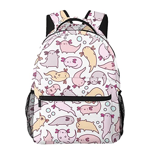 RIUARA Cute Cartoon Axolotl Backpack Bookbags for Adult&Teeens Shoulder School Bags for School Office Travel