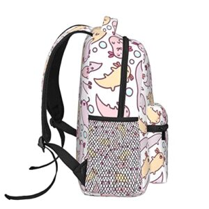 RIUARA Cute Cartoon Axolotl Backpack Bookbags for Adult&Teeens Shoulder School Bags for School Office Travel