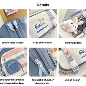 ZFOFLIK Kawaii Backpack with Cute Pin and Accessories Japanese Backpack for School Bags for Girls Bookbags for Women-blue