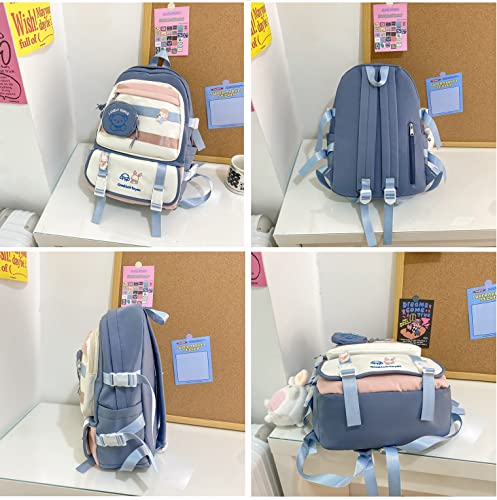 ZFOFLIK Kawaii Backpack with Cute Pin and Accessories Japanese Backpack for School Bags for Girls Bookbags for Women-blue