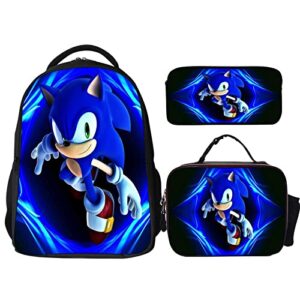 lyzelre anime boy backpacks sets, cartoon laptop backpack printed schoolbag 3 piece for girls boys teens elementary middle school bookbag combo set with lunch box and pencil bag