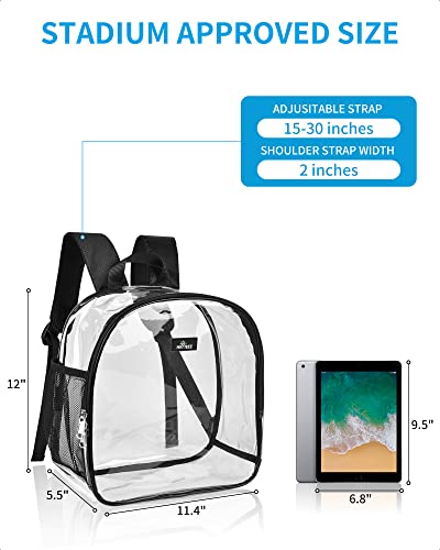 Clear Backpack Stadium Approved, Clear Backpack Small for Women, Waterproof and Lightweight Heavy Duty Transparent Backpack for Concert, Security Travel & Stadium