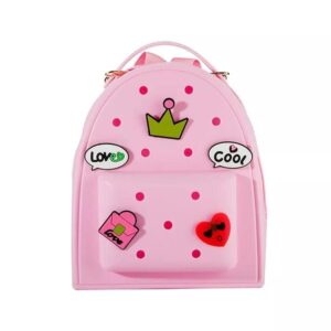 pop n shop kids silicone jelly clog backpack with charms – gift for boys and girls lightweight fashionable trendy (pink)