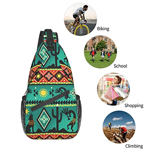 Unisex Men Women 3D Printed Southwestern Kokopelli Native American Animals Sling Bag Crossbody Chest Daypack Lightweight Casual Backpack Shoulder Bag For Travel Hiking Camping Gifts