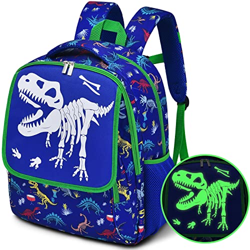 WERNNSAI Dinosaur Backpack - Luminous Dinosaur Fossils School Backpack for Kids Boys Book Bags Preschool Kindergarten Elementary 17” Schoolbag Hiking Travel Casual Backpack with Chest Strap