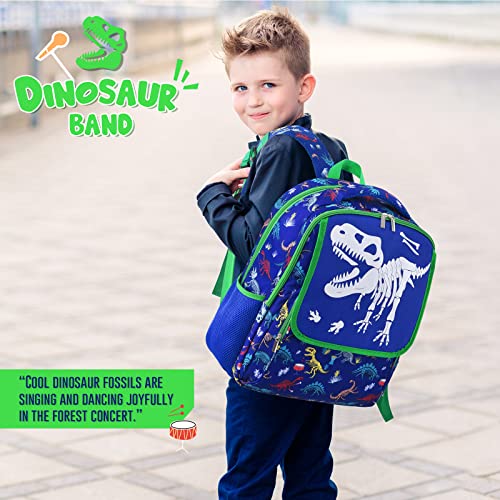 WERNNSAI Dinosaur Backpack - Luminous Dinosaur Fossils School Backpack for Kids Boys Book Bags Preschool Kindergarten Elementary 17” Schoolbag Hiking Travel Casual Backpack with Chest Strap