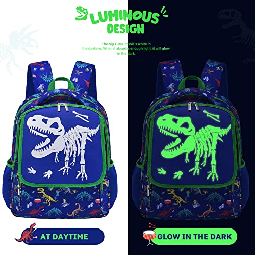 WERNNSAI Dinosaur Backpack - Luminous Dinosaur Fossils School Backpack for Kids Boys Book Bags Preschool Kindergarten Elementary 17” Schoolbag Hiking Travel Casual Backpack with Chest Strap