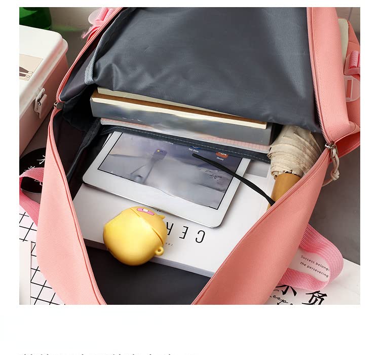 5Pcs Cute Backpack Set Kawaii School Bags Supplies Laptop Bookbag Aesthetic Ita Bag Back to School Stationary Accessories (Black)