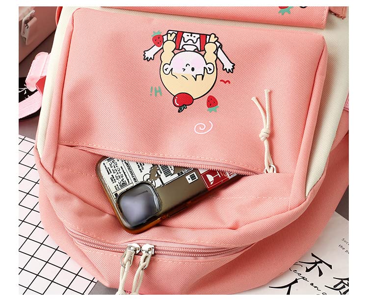 5Pcs Cute Backpack Set Kawaii School Bags Supplies Laptop Bookbag Aesthetic Ita Bag Back to School Stationary Accessories (Black)