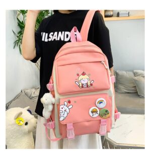 5Pcs Cute Backpack Set Kawaii School Bags Supplies Laptop Bookbag Aesthetic Ita Bag Back to School Stationary Accessories (Black)