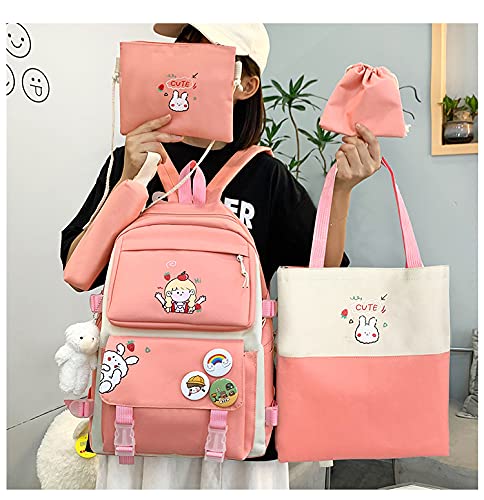 5Pcs Cute Backpack Set Kawaii School Bags Supplies Laptop Bookbag Aesthetic Ita Bag Back to School Stationary Accessories (Black)