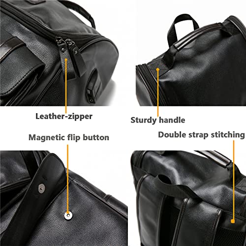 CHAO RAN Vintage Leather Backpack For Men Business Laptop Backpack With Charge Port Black Waterproof College School Bag