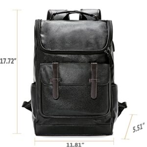 CHAO RAN Vintage Leather Backpack For Men Business Laptop Backpack With Charge Port Black Waterproof College School Bag