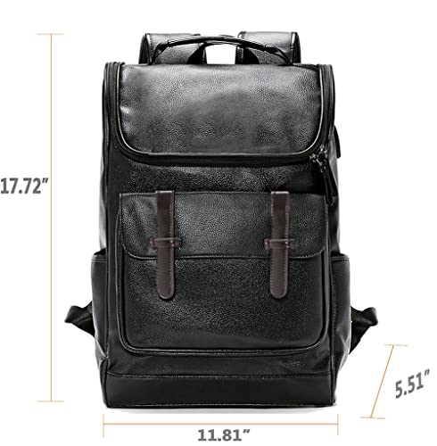 CHAO RAN Vintage Leather Backpack For Men Business Laptop Backpack With Charge Port Black Waterproof College School Bag