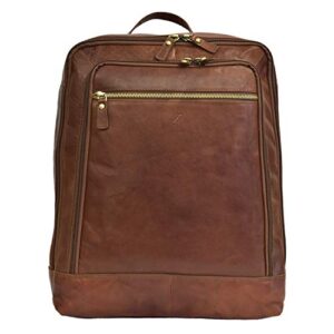 zinda genuine leathers large unisex backpack top zip multiple pockets satchel overnighter travel 13” laptop bag (cognac)