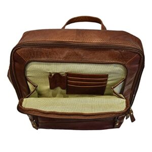 Zinda Genuine Leathers Large Unisex Backpack Top Zip Multiple Pockets Satchel Overnighter Travel 13” Laptop Bag (Cognac)