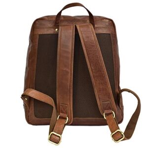 Zinda Genuine Leathers Large Unisex Backpack Top Zip Multiple Pockets Satchel Overnighter Travel 13” Laptop Bag (Cognac)