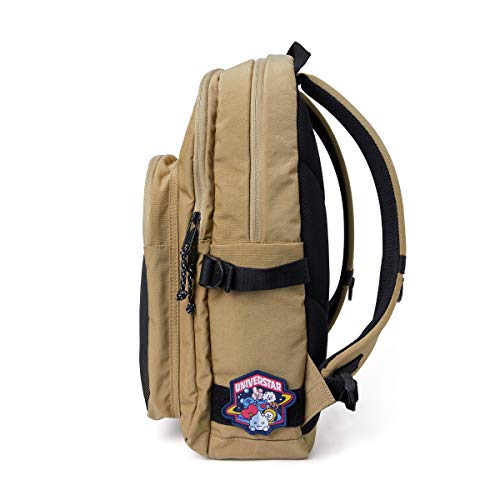 BT21 Space Wappen Collection Lightweight Canvas Mesh Casual Student Backpack, Beige